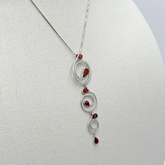 Amber Sterling Silver 925 Pendant Necklace - Picture 3 of 14